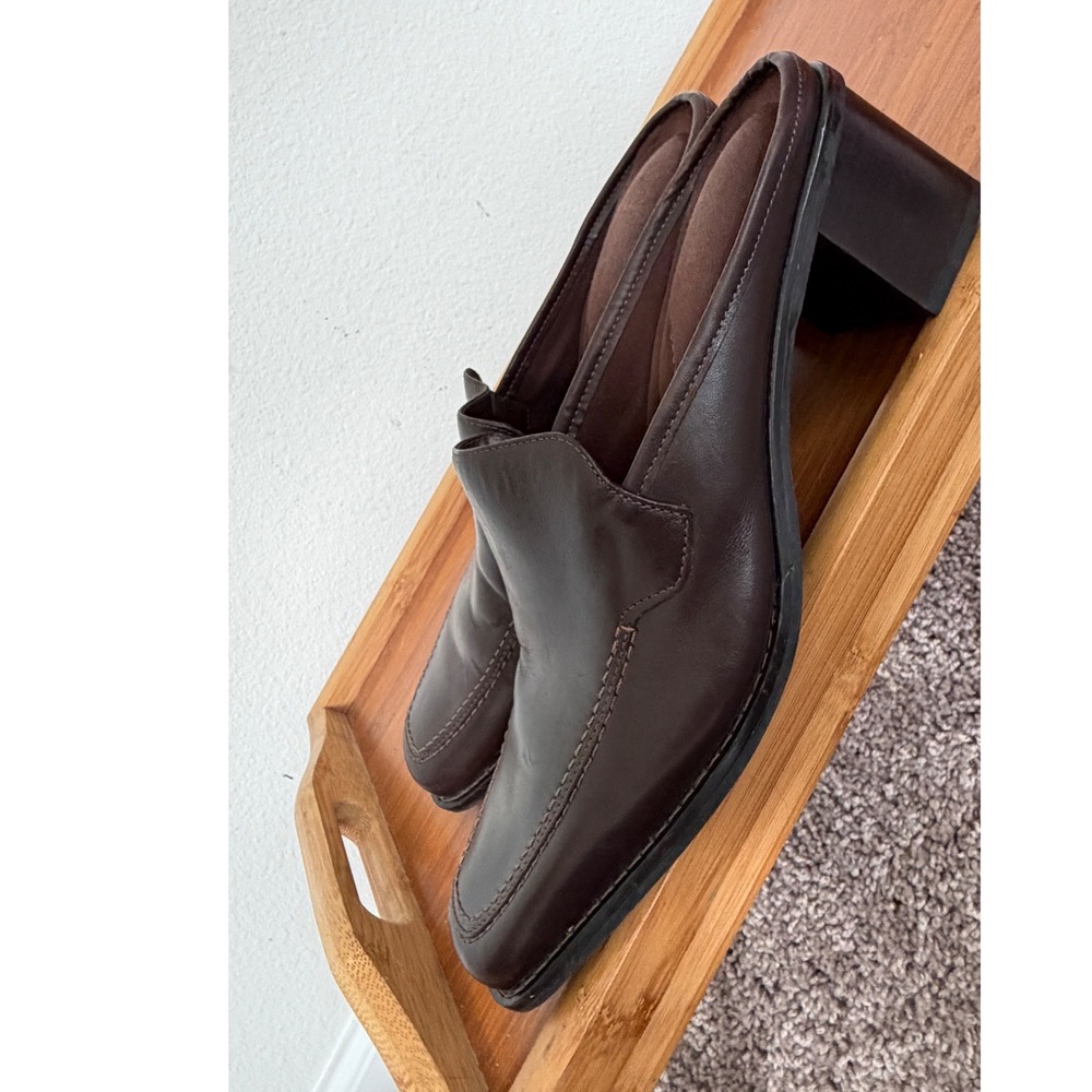 Bass Ceecee Brown Leather Square Toe Block Heel Mules 9.5M 621020A-206 Preppy - Picture 16 of 16